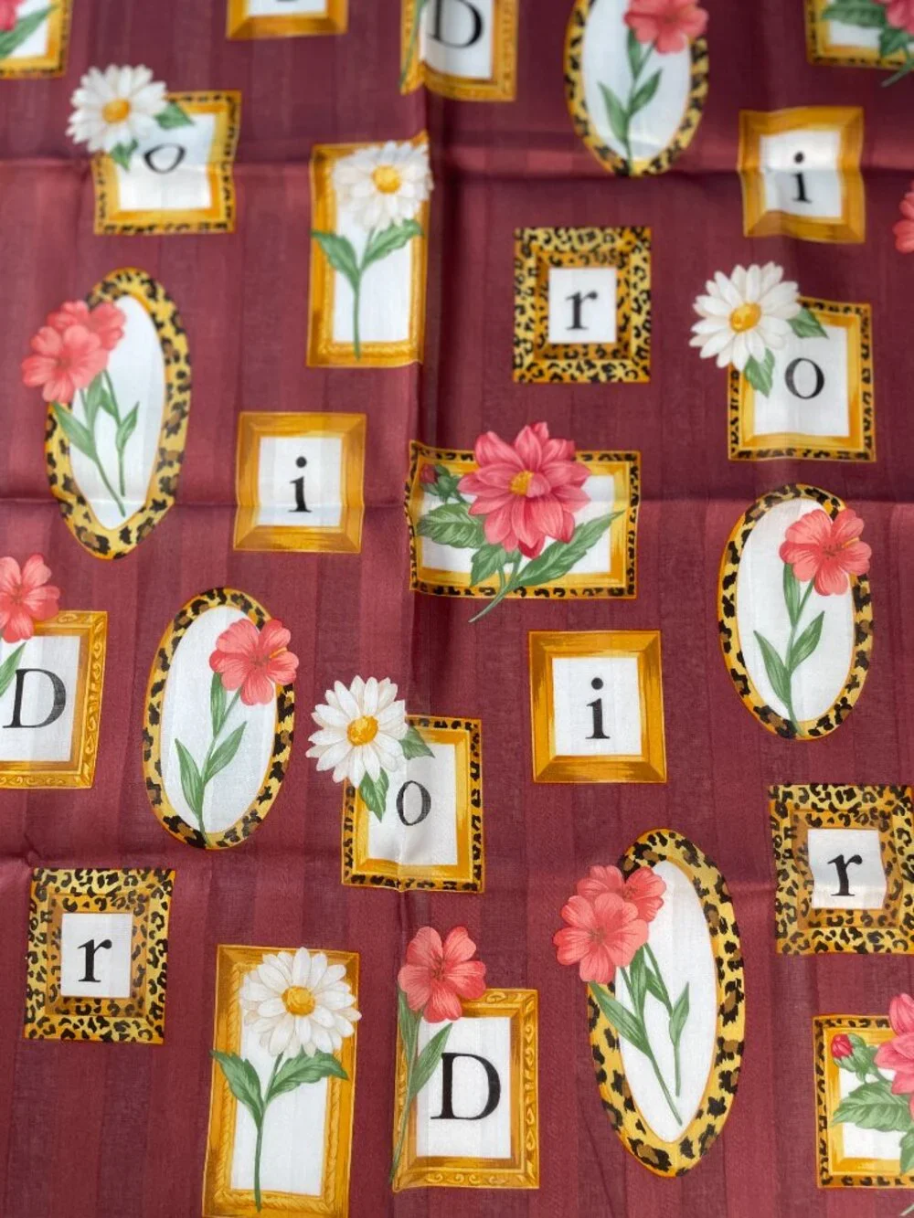 NWOT Vintage Christian Dior Floral Leopard Frame Cotton Scarf 19
